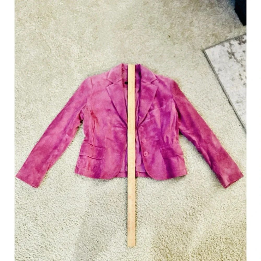 Y2K Valerie Stevens 100% Genuine Suede Leather Cropped Hot Pink Jacket Sz M